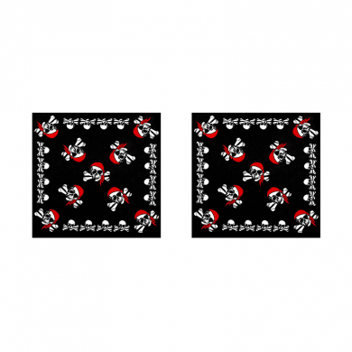 Бандана пиратская,байкера,рокера,"Пираты семи морей" черепа в красной бандане 55 х 55 см (Набор 2 шт.)