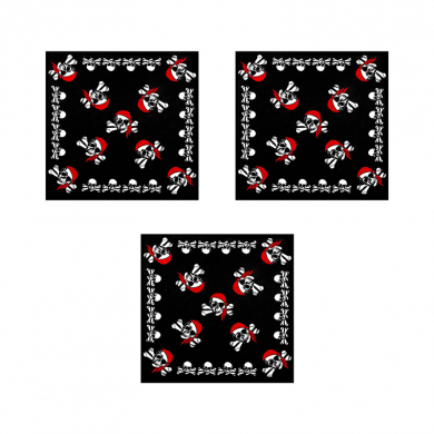 Бандана пиратская,байкера,рокера,"Пираты семи морей" черепа в красной бандане 55 х 55 см (Набор 3 шт.)