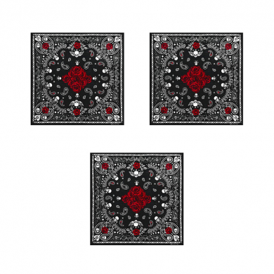 Бандана "Черепа и розы" 55 х 55 см (Набор 3 шт.)