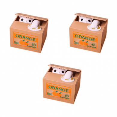 Копилка "Кот воришка апельсины" интерактивная музыкальная для денег 15х12см (Набор 3 шт.)