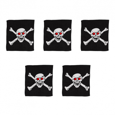 Бандана байкера "Пиратский Череп Веселый Роджер" черно бело красная байкерская 55 х 55 см (Набор 5 шт.)