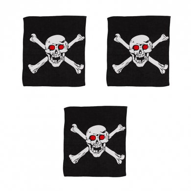 Бандана байкера "Пиратский Череп Веселый Роджер" черно бело красная байкерская 55 х 55 см (Набор 3 шт.)