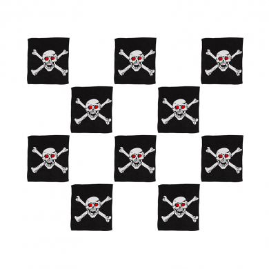 Бандана байкера "Пиратский Череп Веселый Роджер" черно бело красная байкерская 55 х 55 см (Набор 10 шт.)