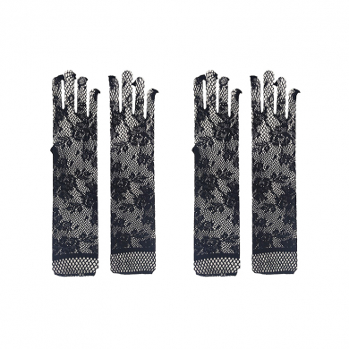 Перчатки женские взрослые кружевные "Гэтсби длинные ажурные" гипюр черные, 2 шт. (Набор 2 пары)