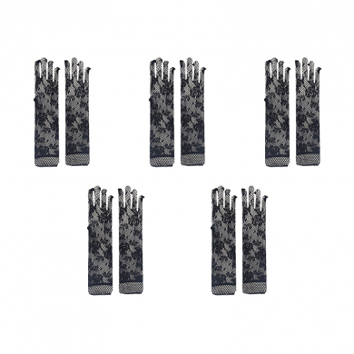 Перчатки женские взрослые кружевные "Гэтсби длинные ажурные" гипюр черные, 2 шт. (Набор 5 пар)