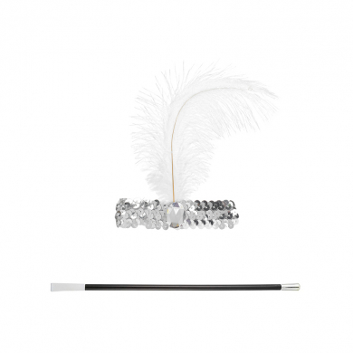 Набор мундштук и повязка белая на голову с пером "Леди Чикаго", гангстерская вечеринка ободок карнавальный, кабаре гэтсби казино гангстеры