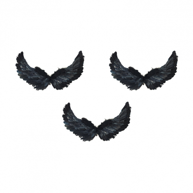 Крылья ангела черные перьевые карнавальные большие 60х35см, на Хэллоуин и Новый год (3 пары в наборе)