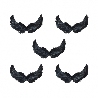 Крылья ангела черные перьевые карнавальные большие 60х35см, на Хэллоуин и Новый год (5 пар в наборе)