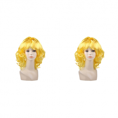 Парик карнавальный волнистый, средний, цвет желтый (Набор 2 шт.)