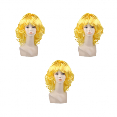 Парик карнавальный волнистый, средний, цвет желтый (Набор 3 шт.)