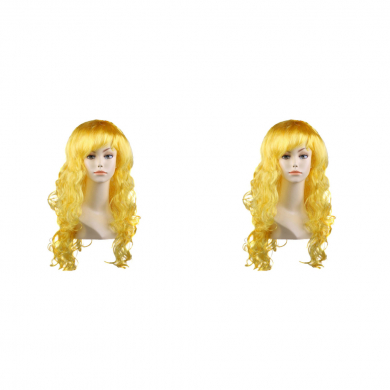 Парик карнавальный, длинный, кудрявый, 60см, цвет желтый (Набор 2 шт.)