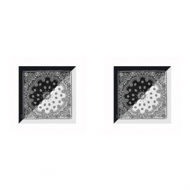 Бандана,повязка на голову, хлопковая с узорами два цвета черный, белый, 55 х 55 см (Набор 2 шт.)