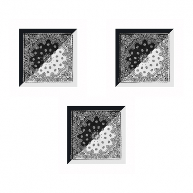 Бандана,повязка на голову, хлопковая с узорами два цвета черный, белый, 55 х 55 см (Набор 3 шт.)