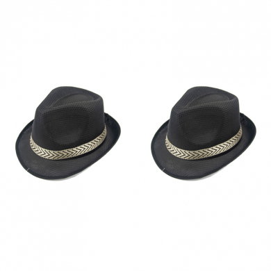 Гангстерская Шляпа черная федора "Гангстер мафиози" тканевая с золотистой лентой, размер 57-58 (Набор 2 шт.)