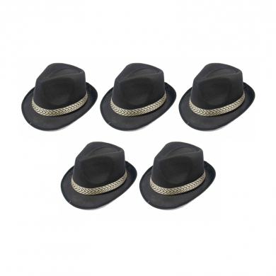 Гангстерская Шляпа черная федора "Гангстер мафиози" тканевая с золотистой лентой, размер 57-58 (Набор 5 шт.)