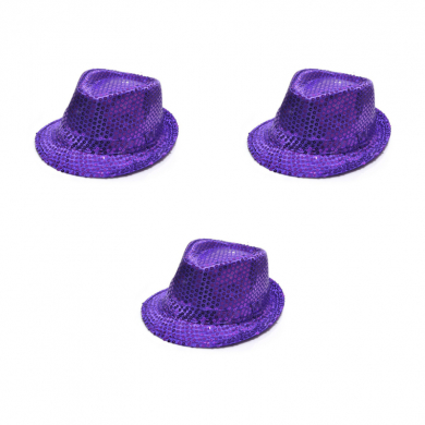 Карнавальная шляпа блестящая с пайетками "Диско", цвет фиолетовый (Набор 3 шт.)
