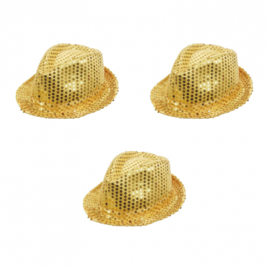 Карнавальная шляпа блестящая с пайетками "Диско", цвет золотой (Набор 3 шт.)