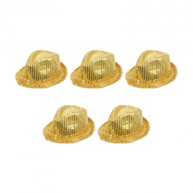 Карнавальная шляпа блестящая с пайетками "Диско", цвет золотой (Набор 5 шт.)