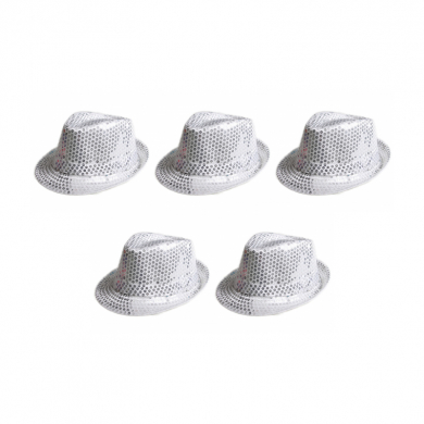 Карнавальная шляпа блестящая с пайетками "Диско", цвет белый (Набор 5 шт.)