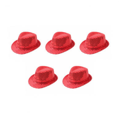 Карнавальная шляпа блестящая с пайетками "Диско", цвет красный (Набор 5 шт.)