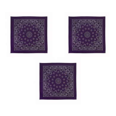 Бандана, повязка на голову, хлопковая "Узор", 55 х 55 см, цвет фиолетовый (Набор 3 шт.)