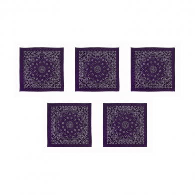 Бандана,повязка на голову, хлопковая "Узор", 55 х 55 см, цвет фиолетовый (Набор 5 шт.)