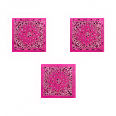 Бандана,повязка на голову,хлопковая "Узор" 55 х 55 см,цвет ярко-розовый. (Набор 3 шт)