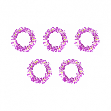 Гавайское ожерелье "Пышное", цвет желто-бело-фиолетовый (Набор 5 шт.)