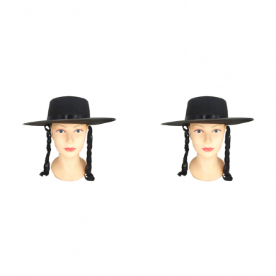 Карнавальная шляпа "Еврей пейсы" котелок еврейский с черными локонами (Набор 2 шт.)