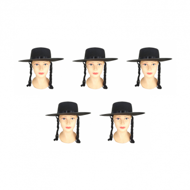 Карнавальная шляпа "Еврей пейсы" котелок еврейский с черными локонами (Набор 5 шт.)