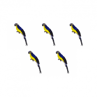Попугай перьевой "Пират" малый пиратский на плечо, цвет желто-синий, размер 25 см (Набор 5 шт.). Пиратская вечеринка.
