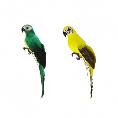 Попугай перьевой "Пират" малый пиратский на плечо, цвет зеленый, желтый, размер 25 см (Набор 2 шт.). Пиратская вечеринка.