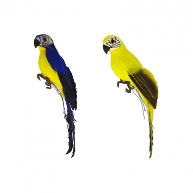 Попугай перьевой "Пират" малый пиратский на плечо, цвет желто-синий, желтый, размер 25 см (Набор 2 шт.). Пиратская вечеринка.