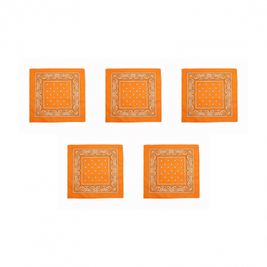 Бандана, повязка на голову, хлопковая "Узор квадратный" 55 х 55 см, цвет оранжевый (Набор 5 шт.)