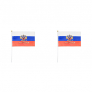 Флаг России с гербом, 14х21 см, шток (28 см), полиэстер (Набор 2 шт.)