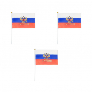 Флаг России с гербом, 14х21 см, шток (28 см), полиэстер (Набор 3 шт.)
