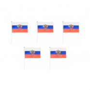 Флаг России с гербом, 14х21 см, шток (28 см), полиэстер (Набор 5 шт.)