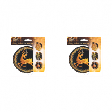 Вертикальная гирлянда на новый год "Богатства" черно золотая новогодняя олень (Набор 2 шт.)