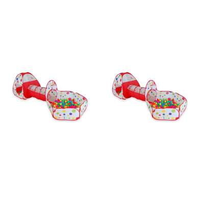 Игровая палатка "Разноцветная" с туннелем и манежем бело-красная, 270x120x80 см (Набор 2 шт.)