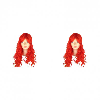 Парик карнавальный длинный кудрявый 60см, цвет красный (Набор 2 шт.)