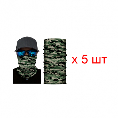 Бандана труба (бафф) "Камуфляж", цвет зеленый (Набор 5 шт.)
