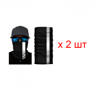 Бандана труба (бафф) со светоотражающей полосой, цвет черный (Набор 2 шт.)