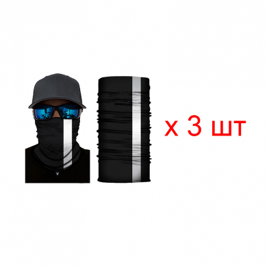 Бандана труба (бафф) со светоотражающей полосой, цвет черный (Набор 3 шт.)
