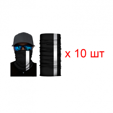 Бандана труба (бафф) со светоотражающей полосой, цвет черный (Набор 10 шт.)