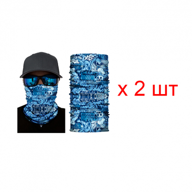 Бандана труба (бафф) "Граффити", цвет синий (Набор 2 шт.)