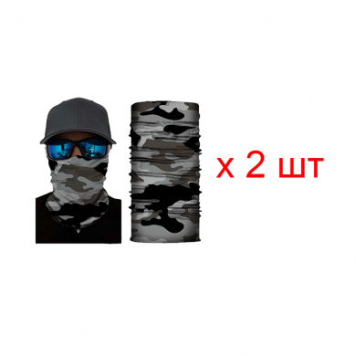 Бандана труба (бафф) "Серо-черный камуфляж" (Набор 2 шт.)