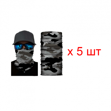 Бандана труба (бафф) "Серо-черный камуфляж" (Набор 5 шт.)