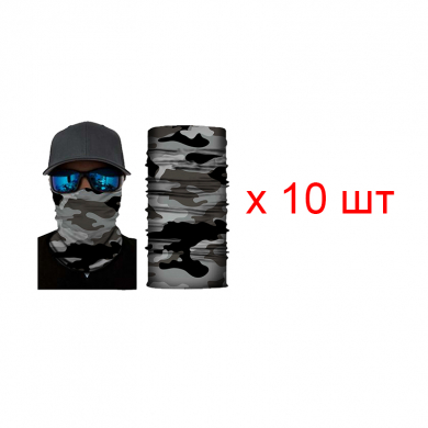 Бандана труба (бафф) "Серо-черный камуфляж" (Набор 10 шт.)