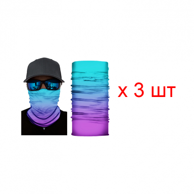 Бандана труба (бафф) омбре из голубого в фиолетовый (Набор 3 шт.)