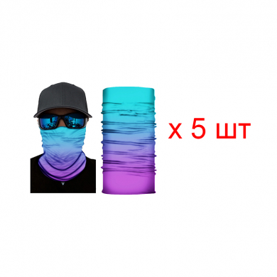 Бандана труба (бафф) омбре из голубого в фиолетовый (Набор 5 шт.)